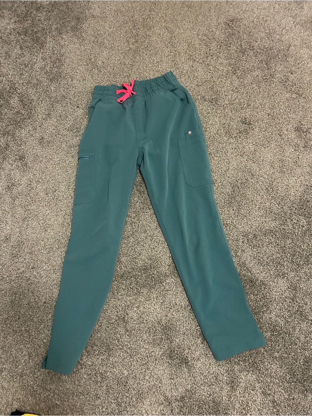 Figs Teal Jogger Pants with Pink Drawstring